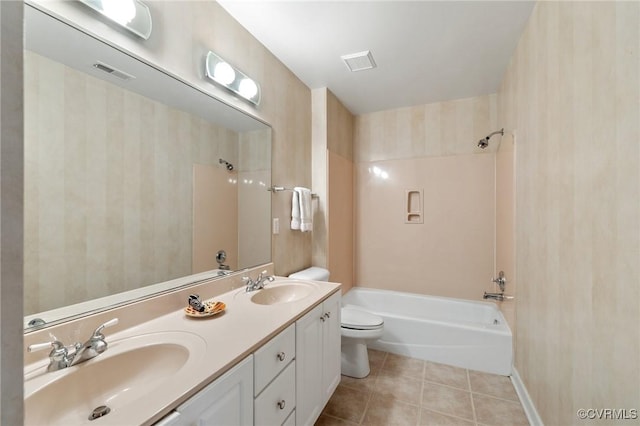 5908 Dominion Fairways Ct, Glen Allen, VA 23059 - full bathroom featuring tub / shower combination, double vanity, and tile patterned floors