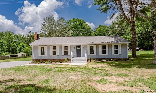4300 N Courthouse Rd, Providence Forge, VA 23140 - single story home featuring a chimney, a front yard, a shingled roof, and crawl space