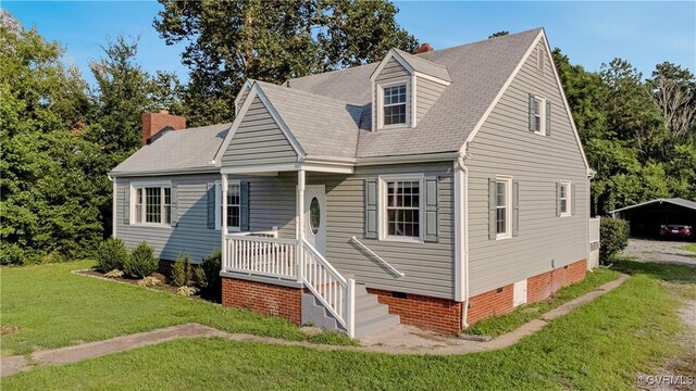 4305 Lakeview Rd, South Chesterfield, VA 23803 - cape cod-style house with a front lawn, crawl space, and a chimney