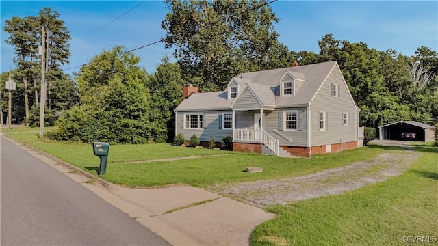 4305 Lakeview Rd, South Chesterfield, VA 23803 - cape cod home with a carport, driveway, a front lawn, and a chimney