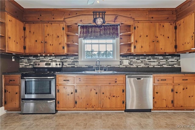4305 Lakeview Rd, South Chesterfield, VA 23803 - kitchen featuring open shelves, stainless steel appliances, and dark countertops