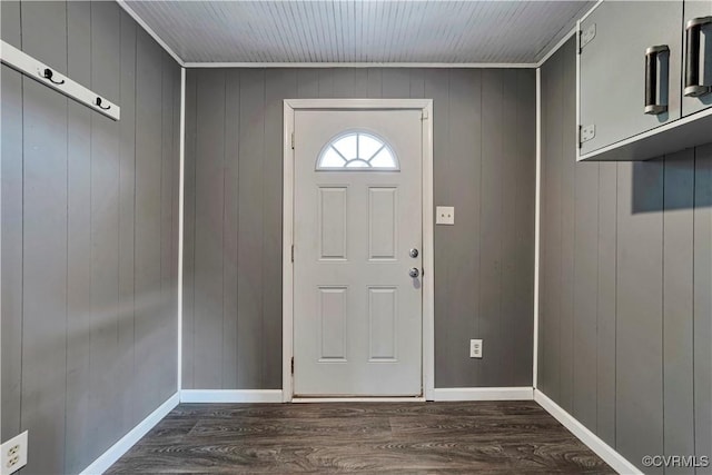 4305 Lakeview Rd, South Chesterfield, VA 23803 - entrance foyer featuring dark wood-style floors, wood walls, and crown molding