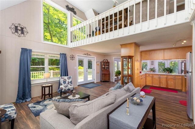 844 Rocky Point Lndg, Cobbs Creek, VA 23035 - living room with french doors, plenty of natural light, and dark wood-type flooring