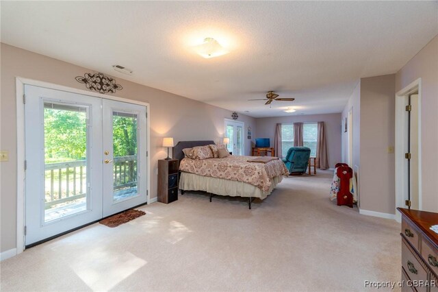 844 Rocky Point Lndg, Cobbs Creek, VA 23035 - bedroom featuring light carpet, access to outside, french doors, and ceiling fan
