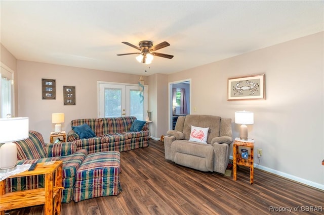 844 Rocky Point Lndg, Cobbs Creek, VA 23035 - living area featuring wood finished floors, ceiling fan, and french doors