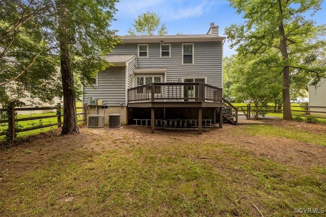 12628 Copperas Ln, Richmond, VA 23233 - back of house with a wooden deck, a chimney, and stairway