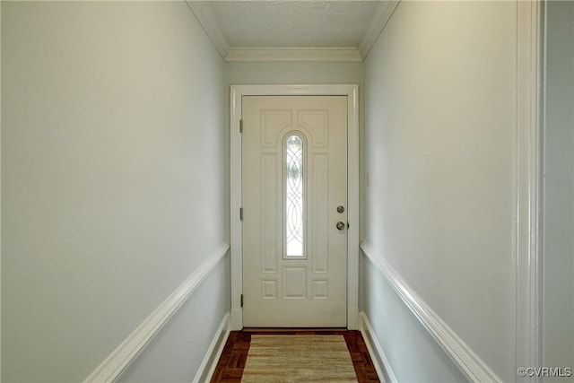 10070 Rinker Dr, Mechanicsville, VA 23116 - entryway with dark wood-style flooring, ornamental molding, and a textured ceiling