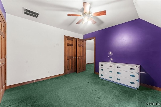 124 Gammons Vw, Bumpass, VA 23024 - unfurnished bedroom featuring carpet, a ceiling fan, and lofted ceiling