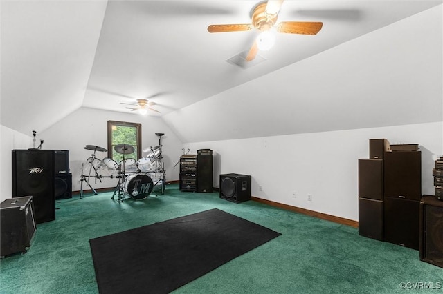 124 Gammons Vw, Bumpass, VA 23024 - workout area with ceiling fan, carpet floors, and lofted ceiling