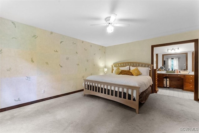 124 Gammons Vw, Bumpass, VA 23024 - bedroom with light carpet, ensuite bath, and ceiling fan