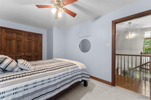 124 Gammons Vw, Bumpass, VA 23024 - bedroom with carpet floors, a chandelier, and ceiling fan