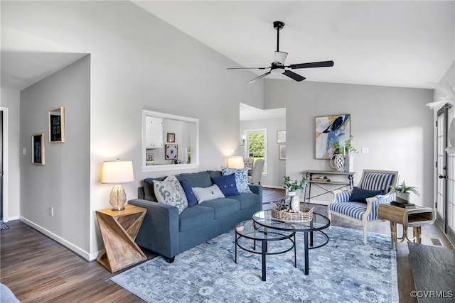 2505 Winston Ct, Glen Allen, VA 23060 - living area with wood finished floors, a ceiling fan, and high vaulted ceiling