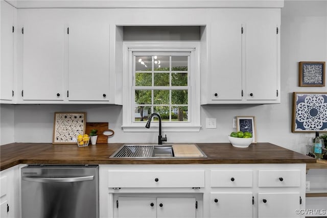 2505 Winston Ct, Glen Allen, VA 23060 - kitchen featuring dishwasher, wooden counters, and white cabinets