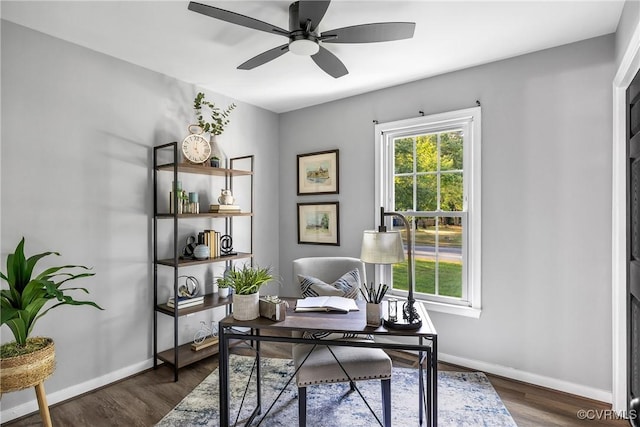 2505 Winston Ct, Glen Allen, VA 23060 - office with a ceiling fan and dark wood-style floors