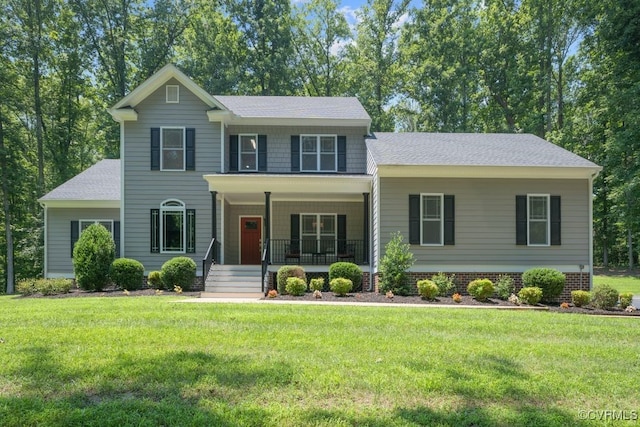 2432 Gammons Creek Dr, Maidens, VA 23102 - view of front facade with a porch, a front yard, and roof with shingles