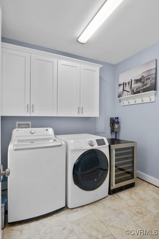 2432 Gammons Creek Dr, Maidens, VA 23102 - laundry room featuring beverage cooler, independent washer and dryer, and cabinet space