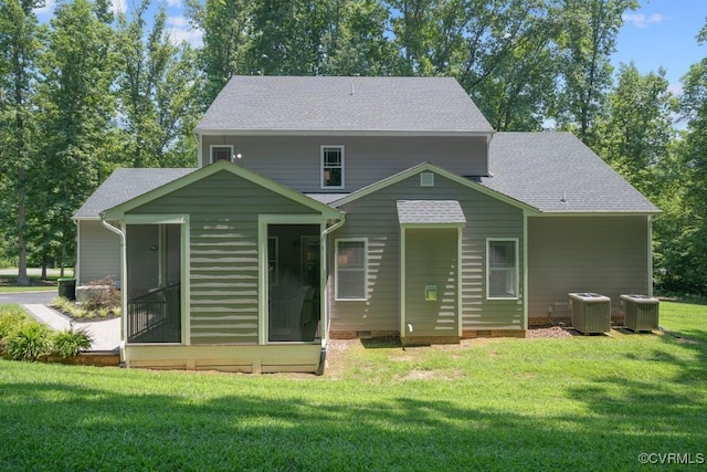 2432 Gammons Creek Dr, Maidens, VA 23102 - rear view of property with crawl space, a lawn, a sunroom, and a shingled roof
