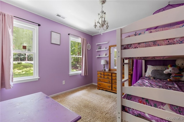 2708 Pineridge Ln, Powhatan, VA 23139 - bedroom with a chandelier and carpet floors