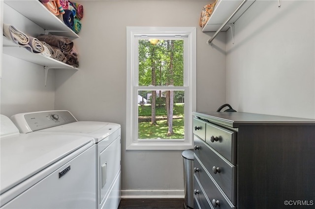 2708 Pineridge Ln, Powhatan, VA 23139 - laundry room featuring washer and dryer and dark wood-style flooring