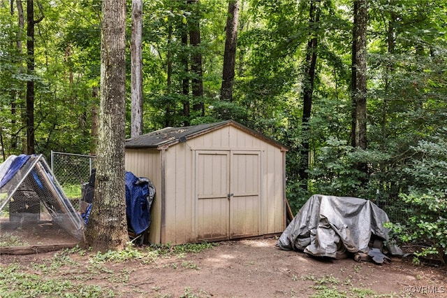 2708 Pineridge Ln, Powhatan, VA 23139 - view of shed featuring a forest view