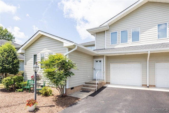 10966 Bland Ridge Dr, South Prince George, VA 23805 - townhome / multi-family property with an attached garage, driveway, roof with shingles, and crawl space