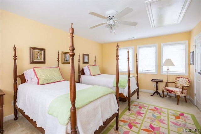 10966 Bland Ridge Dr, South Prince George, VA 23805 - bedroom featuring attic access, light carpet, and a ceiling fan