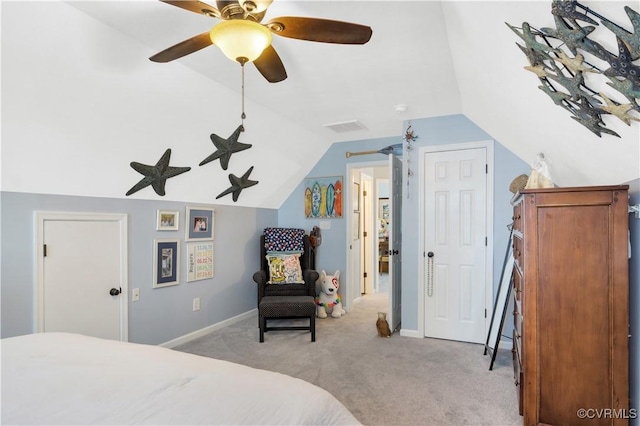 4115 Stonewood Ln, Williamsburg, VA 23188 - bedroom with light carpet, lofted ceiling, and a ceiling fan