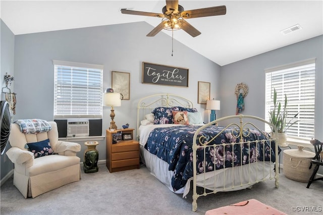4115 Stonewood Ln, Williamsburg, VA 23188 - carpeted bedroom featuring vaulted ceiling, cooling unit, and a ceiling fan