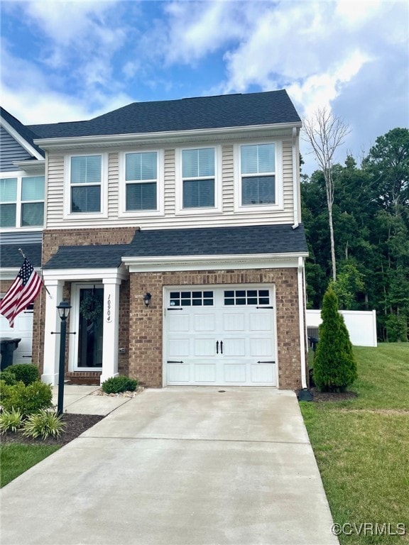10904 Genito Square Dr, Chesterfield, VA 23112 - traditional home with brick siding, concrete driveway, a garage, and a shingled roof