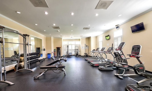 17318 Library Blvd, Ruther Glen, VA 22546 - exercise room with crown molding and recessed lighting