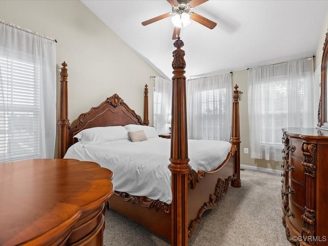 17318 Library Blvd, Ruther Glen, VA 22546 - bedroom with multiple windows, lofted ceiling, light colored carpet, and ceiling fan
