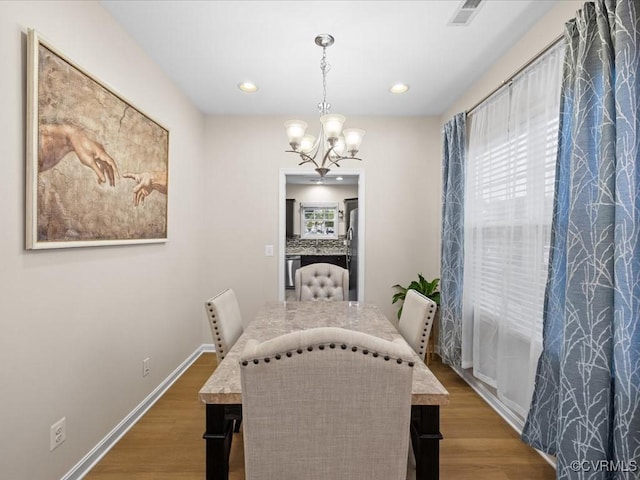 17318 Library Blvd, Ruther Glen, VA 22546 - dining room with a chandelier, wood finished floors, and recessed lighting