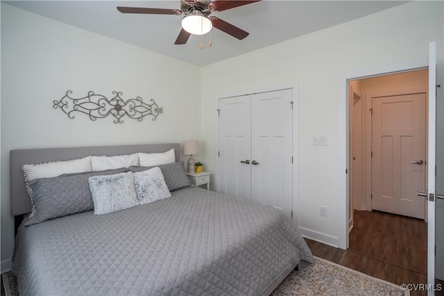 6448 Twin Falls Ter, Moseley, VA 23120 - bedroom featuring wood finished floors, a closet, and a ceiling fan