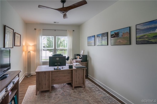6448 Twin Falls Ter, Moseley, VA 23120 - office featuring ceiling fan and dark wood finished floors