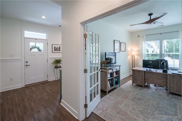 6448 Twin Falls Ter, Moseley, VA 23120 - home office featuring wood finished floors, a ceiling fan, and recessed lighting