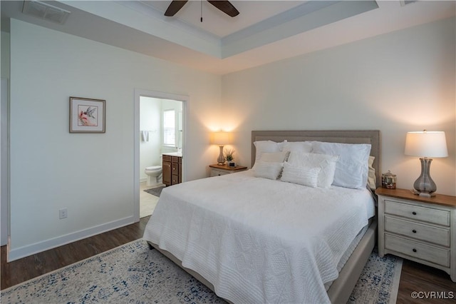 6448 Twin Falls Ter, Moseley, VA 23120 - bedroom with wood finished floors, ensuite bath, a raised ceiling, and a ceiling fan