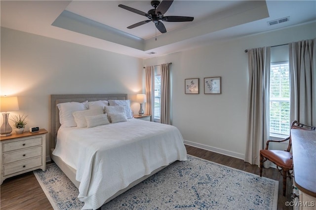 6448 Twin Falls Ter, Moseley, VA 23120 - bedroom with a raised ceiling, wood finished floors, and ceiling fan