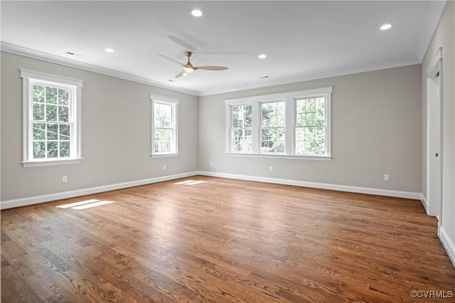 4705 Fitzhugh Ave, Richmond, VA 23230 - spare room featuring crown molding, a ceiling fan, recessed lighting, and wood finished floors