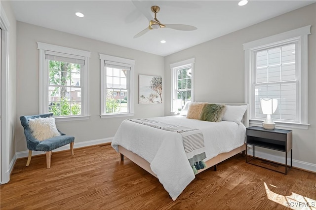4705 Fitzhugh Ave, Richmond, VA 23230 - bedroom with multiple windows, wood finished floors, recessed lighting, and a ceiling fan
