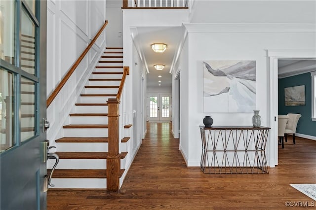 4705 Fitzhugh Ave, Richmond, VA 23230 - entryway with wood finished floors, stairway, and french doors