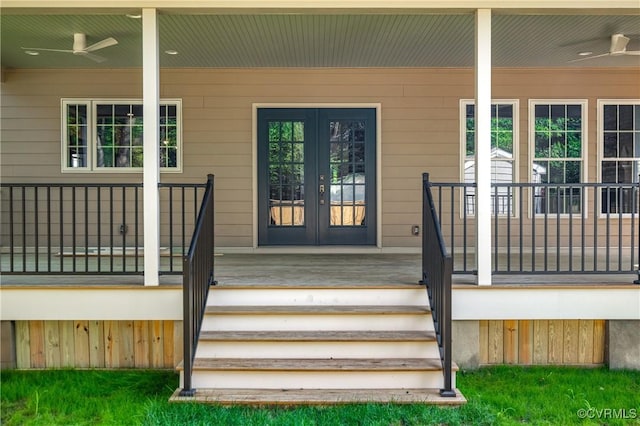 4705 Fitzhugh Ave, Richmond, VA 23230 - entrance to property featuring a porch, french doors, and ceiling fan