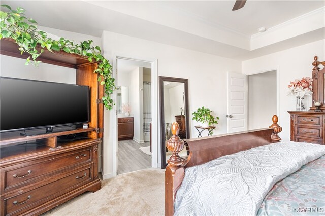 7828 Vermeil St, North Chesterfield, VA 23237 - bedroom with light carpet, crown molding, and connected bathroom