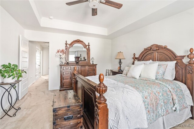 7828 Vermeil St, North Chesterfield, VA 23237 - bedroom with a tray ceiling, a ceiling fan, carpet flooring, and ornamental molding
