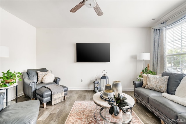 7828 Vermeil St, North Chesterfield, VA 23237 - living room featuring wood finished floors and ceiling fan