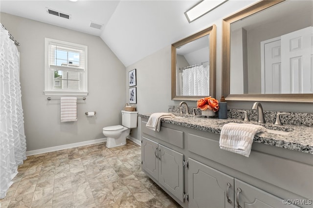 7707 Northern Dancer Ct, Midlothian, VA 23112 - bathroom with vanity, lofted ceiling, and curtained shower