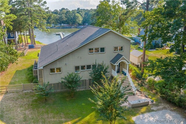 11 Franklin St, Deltaville, VA 23043 - back of property featuring a water view and stairs