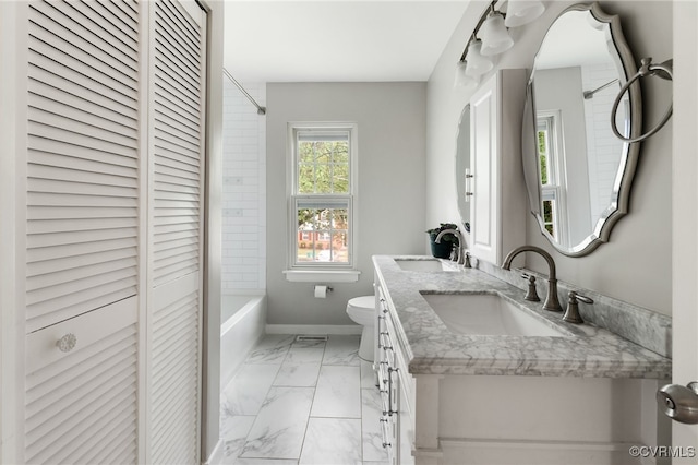 1553 United Ct, Henrico, VA 23238 - full bathroom with double vanity, shower / bathtub combination, marble look tile flooring, and a closet