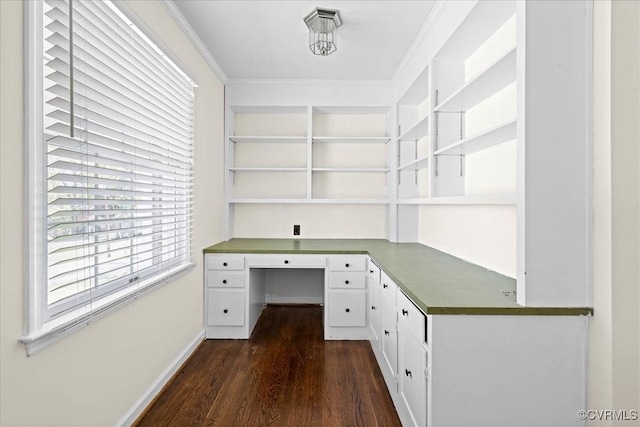 3000 W Riverside Ave, Hopewell, VA 23860 - unfurnished office featuring dark wood-style floors, built in desk, and ornamental molding