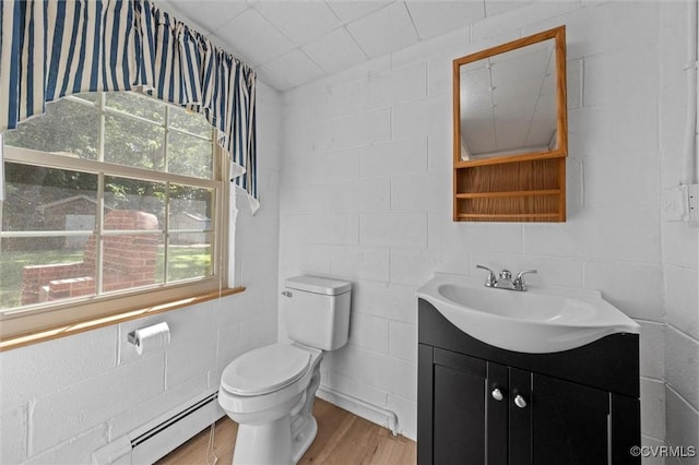 2001 Hicks Rd, North Chesterfield, VA 23235 - half bath featuring a baseboard heating unit, vanity, and wood finished floors