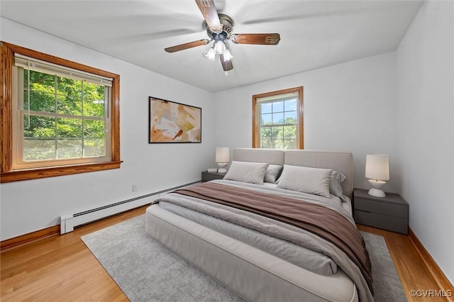2001 Hicks Rd, North Chesterfield, VA 23235 - bedroom featuring a baseboard radiator, light wood finished floors, and ceiling fan